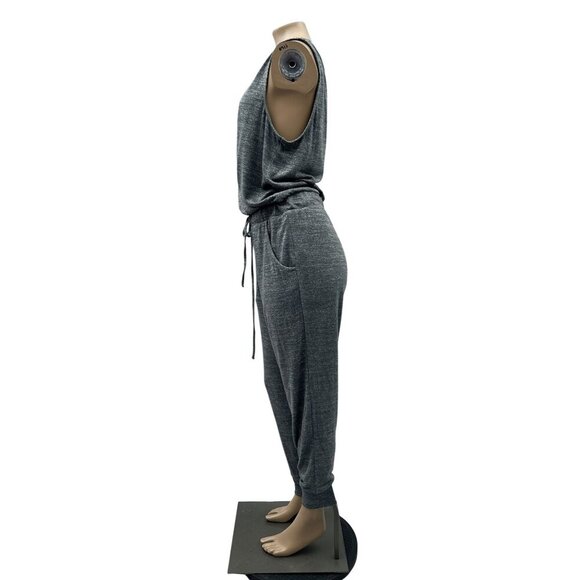Aerie Grey Draped Wrap V-Neck Sleeveless Knit Jumpsuit Drawstring Waist Gray Wom - Picture 4 of 11